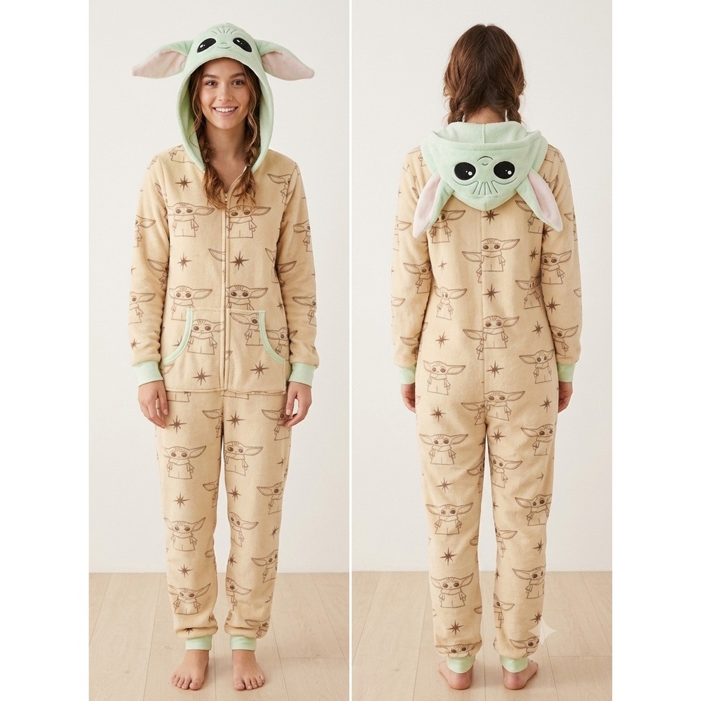 Star Wars Grogu Baby Yoda Fleece Union Suit Pajamas Romper 1 Piece Small Cosplay